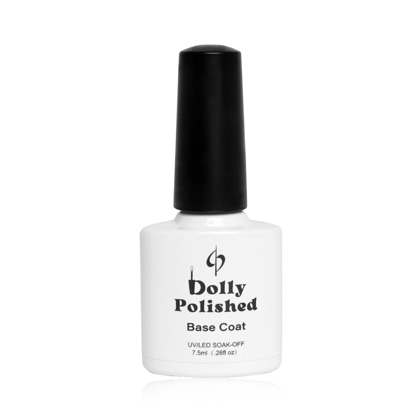 Dolly Polished Clear Base Coat bottle, essential for flawless color application, promoting long-lasting wear and nail health