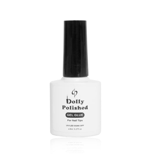 Clear All-in-1 Gel Glue Dolly Polished bottle with HEMA-free and vegan formula, showcasing versatility and convenience.